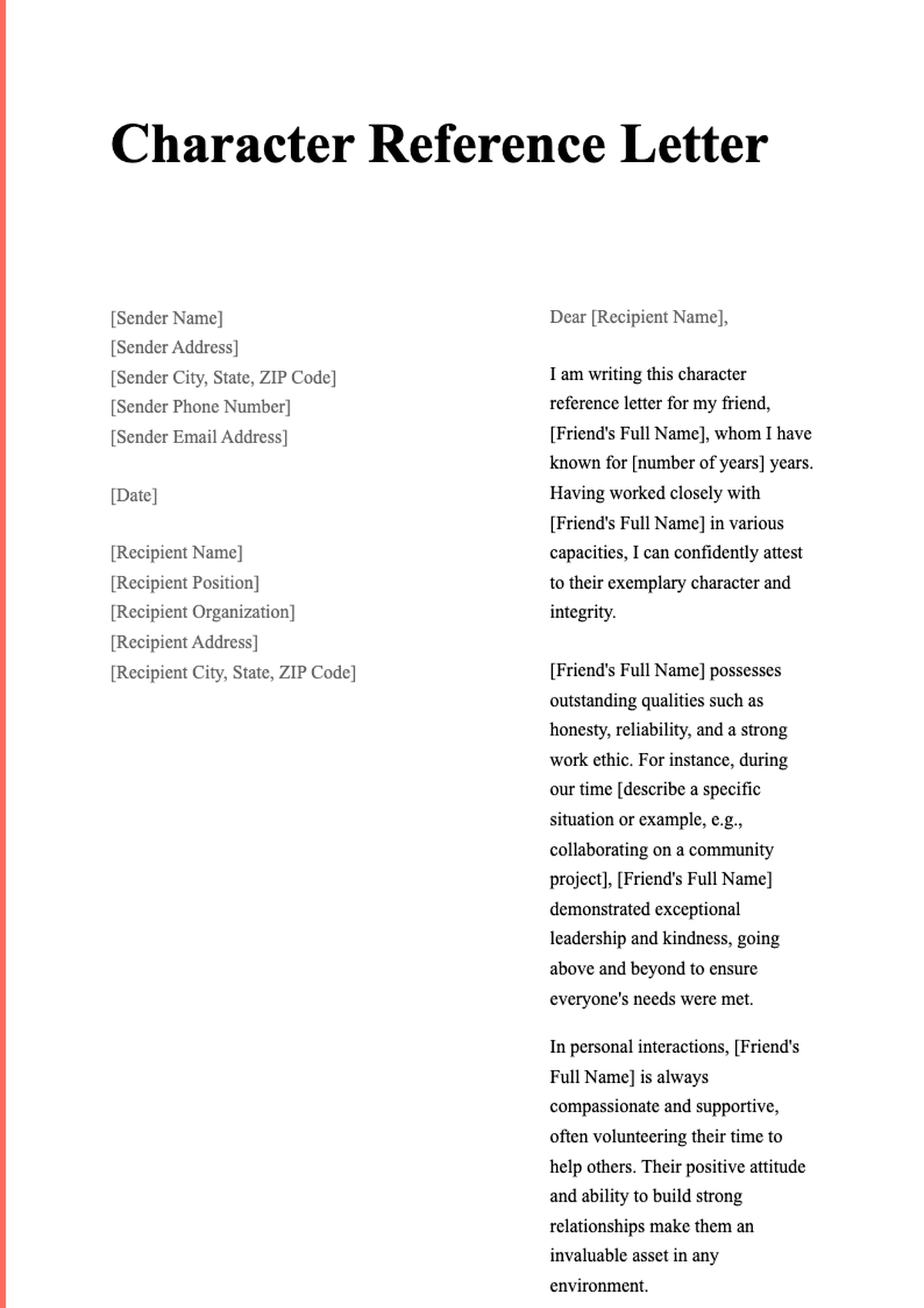 Character reference letter template for friend with placeholder fields and modern design_variant_1
